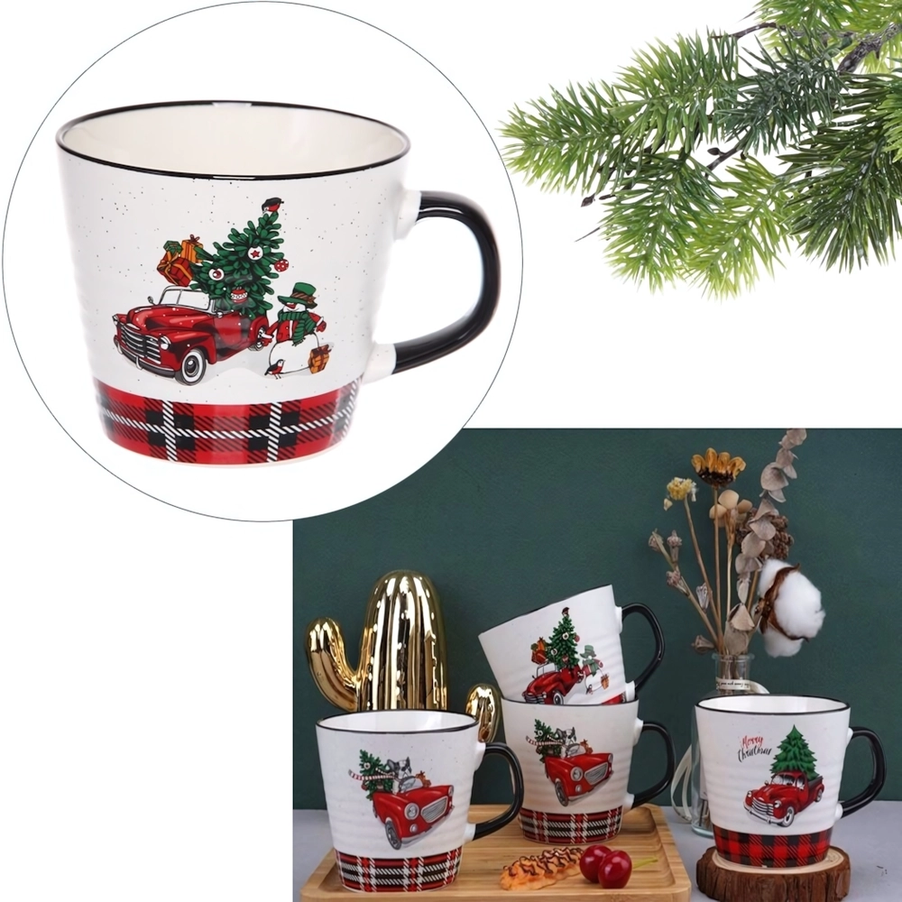 Кружка керамическая 400мл «Новогоднее авто «, микс 4рисунка