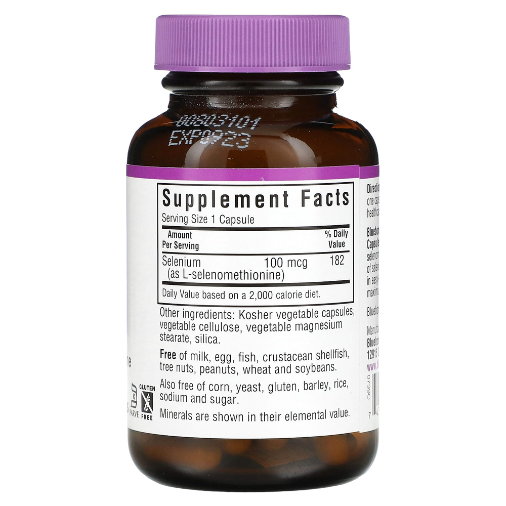 Bluebonnet Nutrition, Селен, 100 мкг, 90 растительных капсул