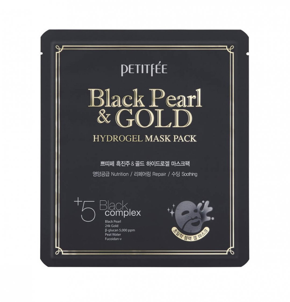 Гидрогелевая маска для лица с черным жемчугом Petitfee Black Pearl & Gold Hydrogel Mask Pack 32 мл