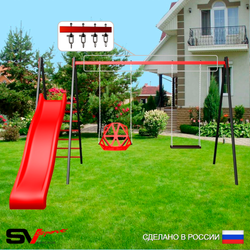 Уличные качели Sv Sport с горкой УК194В2 (3.7м/Со спинкой/Деревянные/Подвесы на втулке 2к)