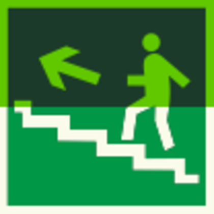 Е16 "Направление к эвакуационному выходу по лестнице вверх налево"