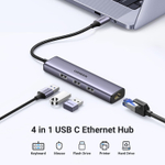 Конвертер USB 3.1 Type C на LAN RJ-45,1000Mbps + USB 3.0 HUB 3 port, 0.2m UGREEN 60600