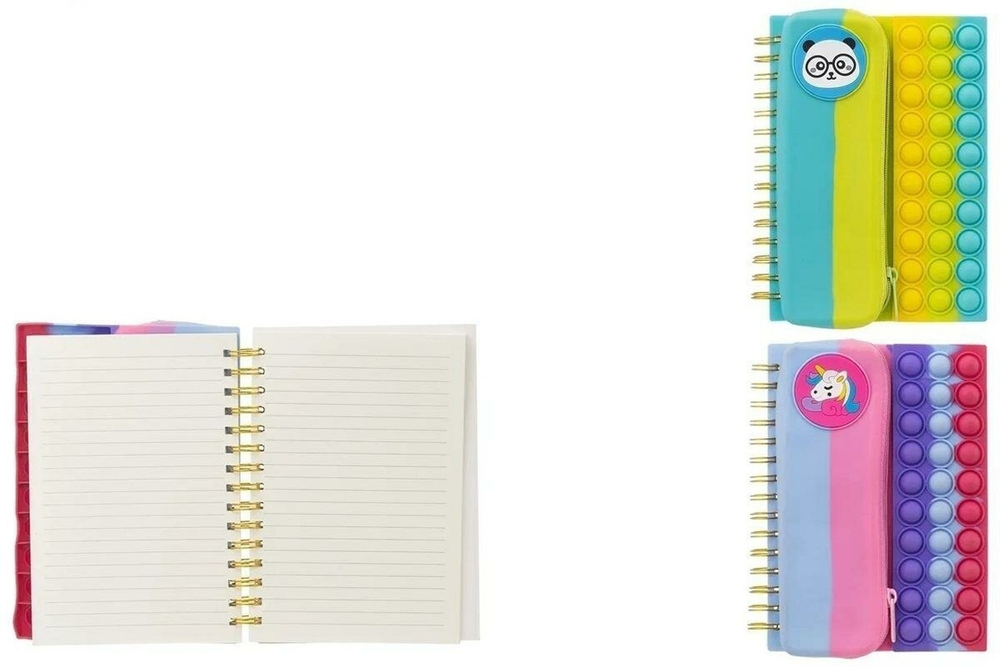 Блокнот+Pop it+пенал: 21*15см 80л.клет., на объёмной спирали (Basir)