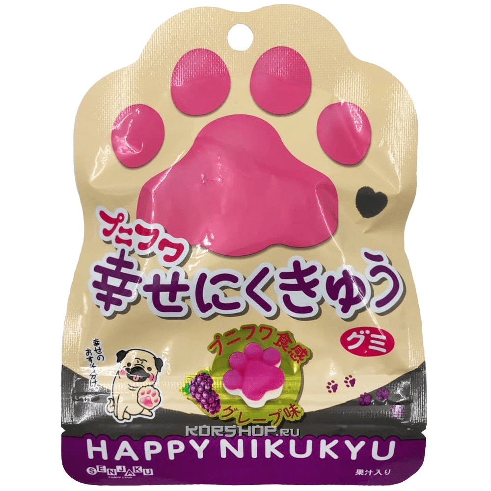 Жевательный мармелад Happy Nikukyu счастливые лапки кошки вкус винограда, 30 гр