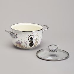 КАСТРЮЛЯ AGNESS ЭМАЛИРОВАННАЯ СО СТЕКЛЯННОЙ КРЫШКОЙ СЕРИЯ "LAVENDER CATS", 2,8 Л ДИА. 20СМ