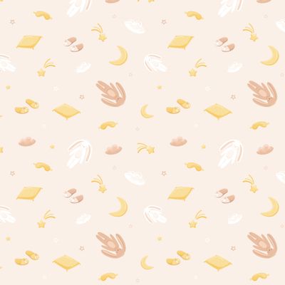 Спящий заяц, тапочки, подушки, предметы сна