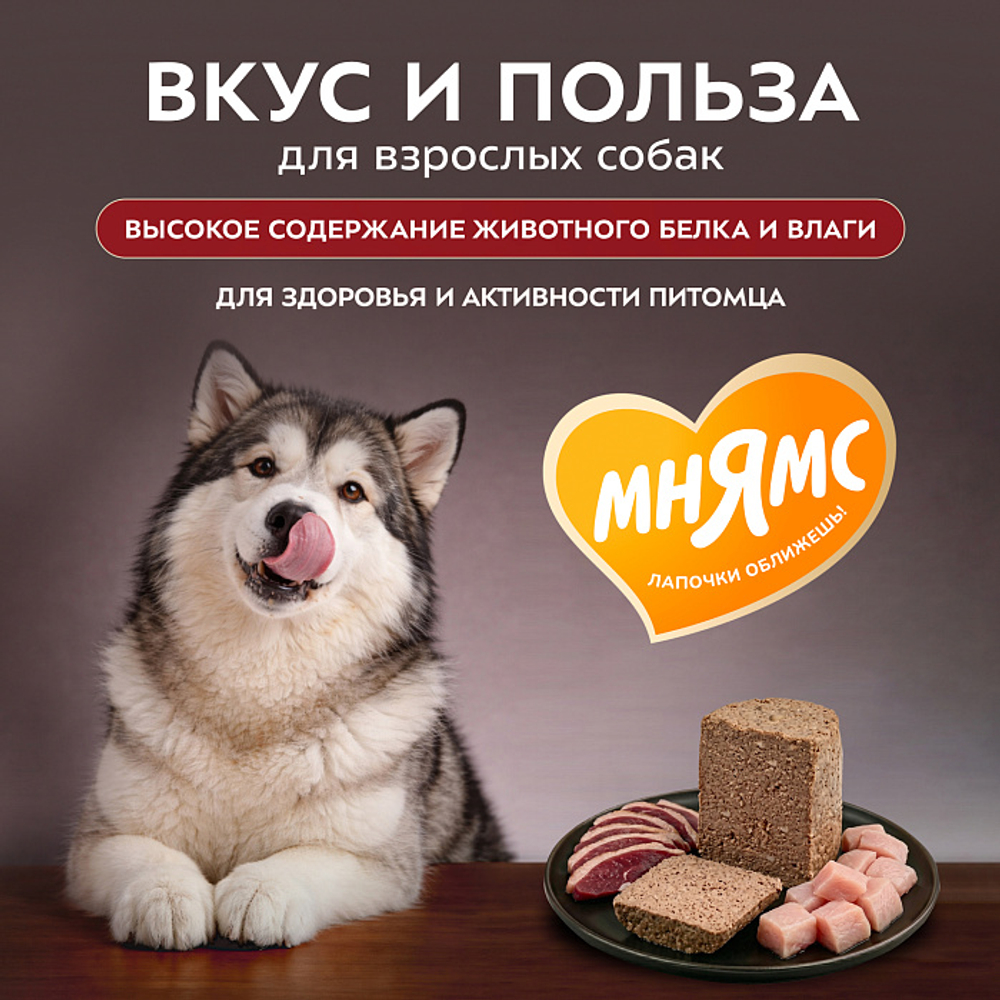 Влажный корм консервы для собак всех пород Деликатес "Мусака по-ираклионски" паштет из ягненка с овощами Мнямс 0,4кг 12 шт