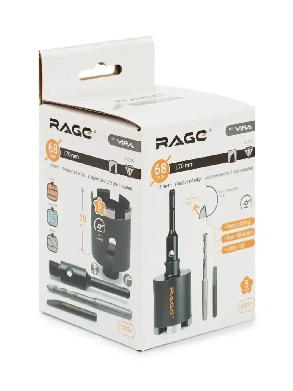 Коронка алмазная 68 мм по бетону для подрозетников RAGE by VIRA