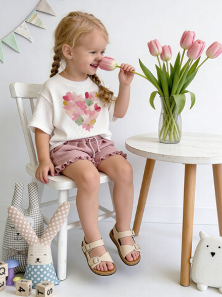 Футболка вафельная "Сердечко" на девочку