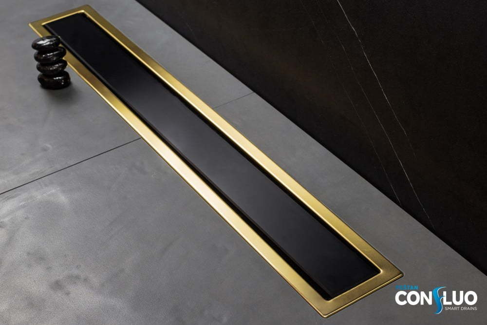 Душевой лоток Pestan Confluo Premium Line 450 Black Glass Gold