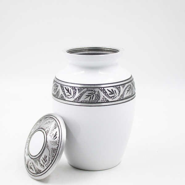 Мини-урна для праха металл с гравировкой "Белый глянец" 15 см