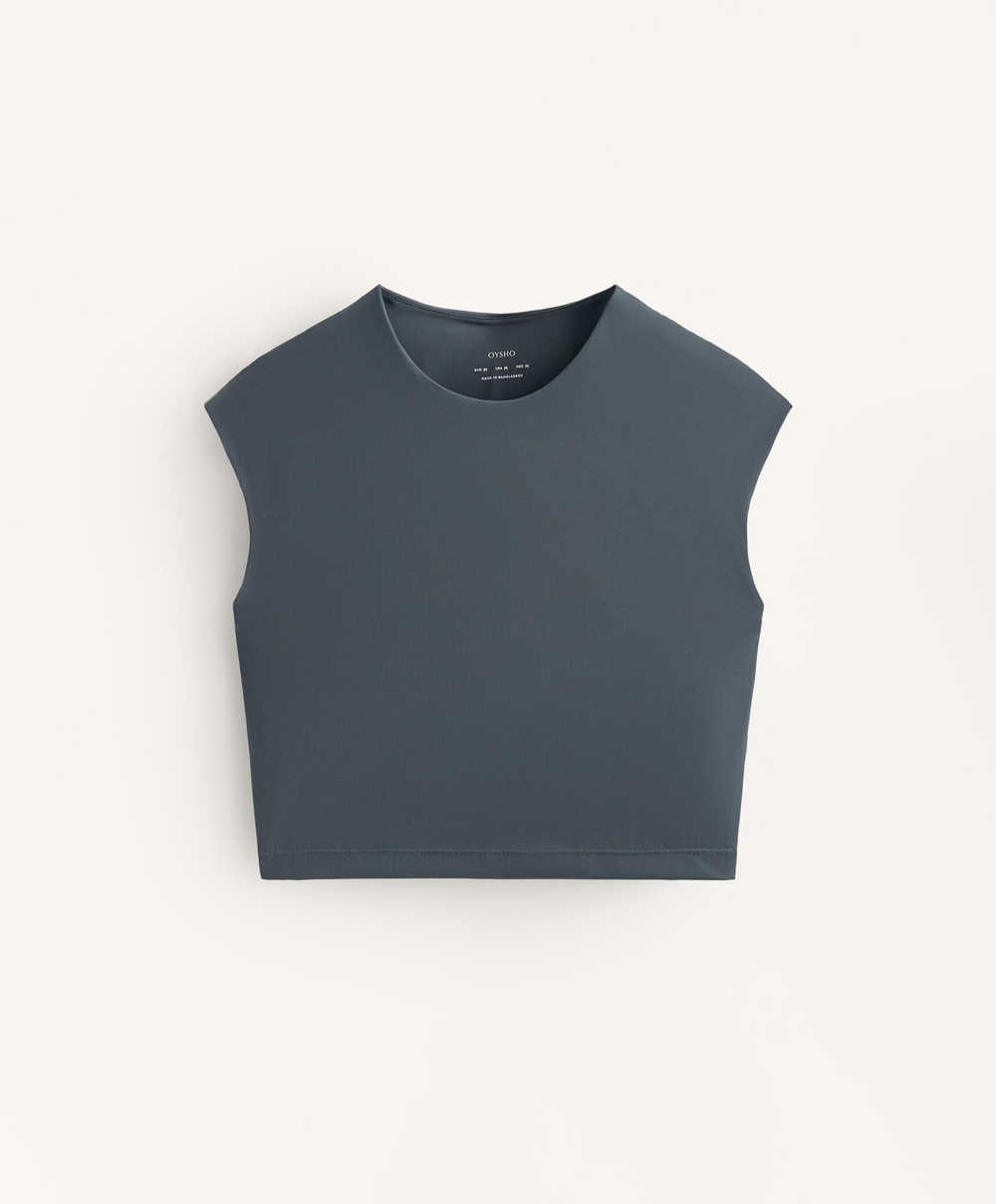 Oysho Майка с коротким рукавом, антрацитовый/голубой