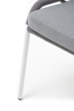 "Милан" стул плетеный из роупа, каркас алюминий белый шагрень, роуп светло-серый круглый, ткань светло-серая