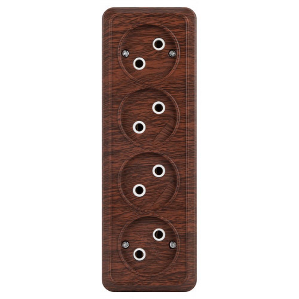 Розетка Intro Quadro 2-207-10 без заземления четырехместная 4х2P, 16А-250В, IP20, ОУ, венге