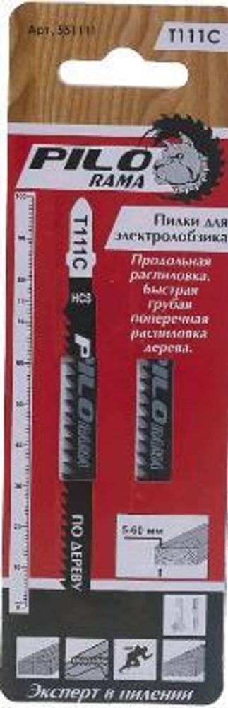 Полотна д/эл.лобзика  по дер. 2шт Т111С   / 100мм, шаг-3,0мм, груб.быстр.рез, HCS / Pilorama 551111