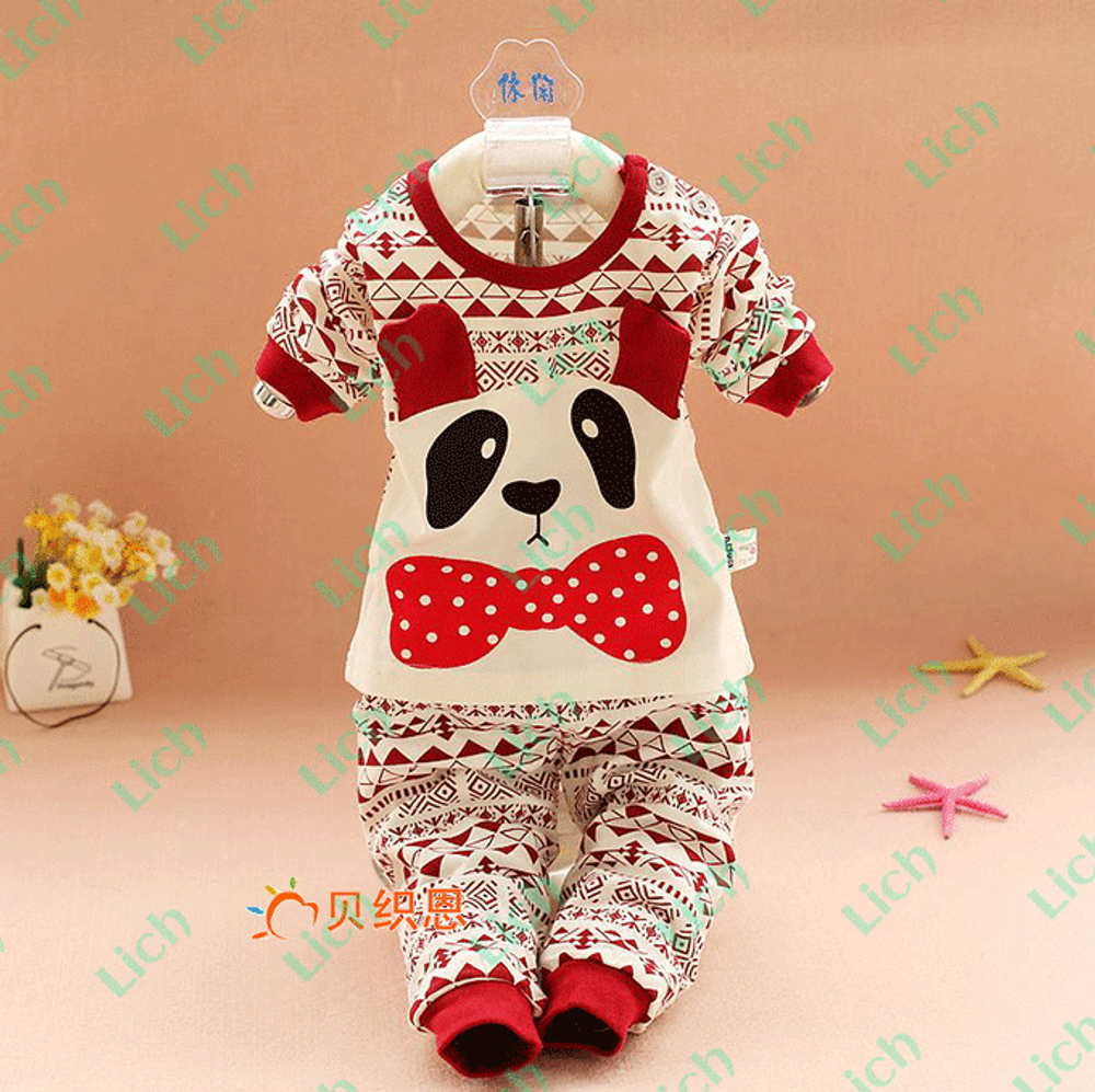 Комплект: джемпер с изображением панды и брюки с принтами