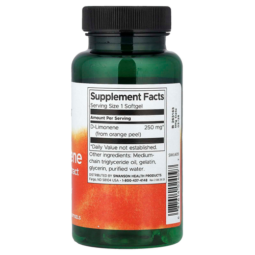 Swanson, D-лимонен, экстракт апельсиновой цедры, 250 мг, 60 мягких таблеток