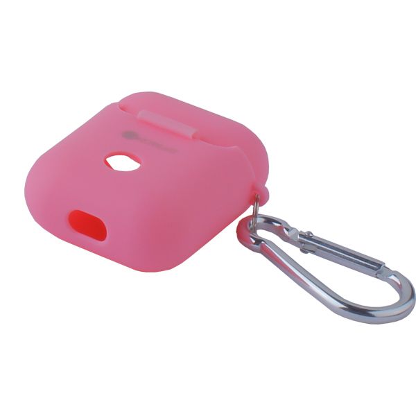 Чехол силиконовый COTEetCI (AP3) для AirPods с карабином (Розовый)