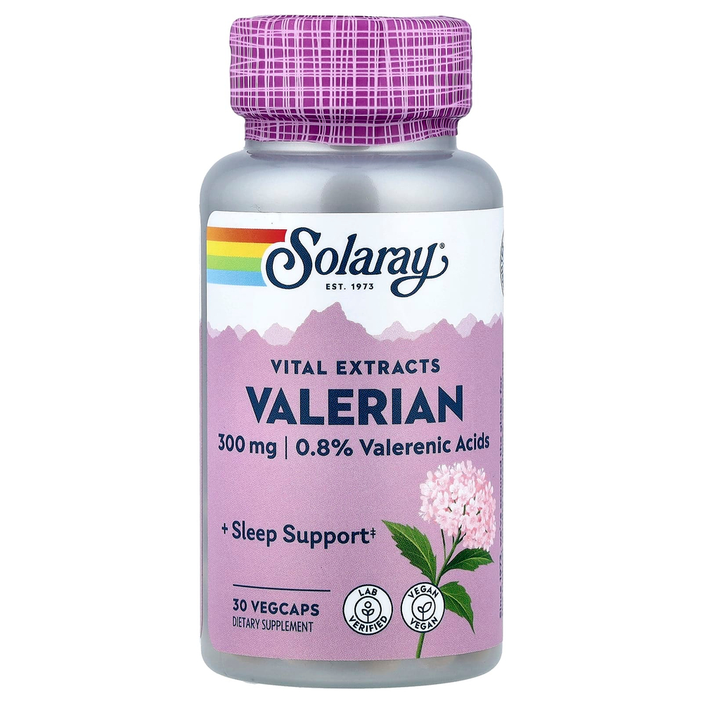 Solaray, Vital Extracts, валериана, 30 растительных капсул