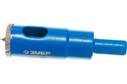 Алмазная коронка с центрирующим сверлом по керамике и стеклу ЗУБР Профессионал Р60, трехгранный хвостовик, 20 мм, для дрели 29850-20