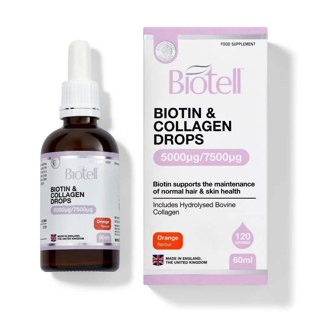 BioTell - Liquid Ionic Biotin + Collagen Drops 5000/7500 per serving, 60 ml