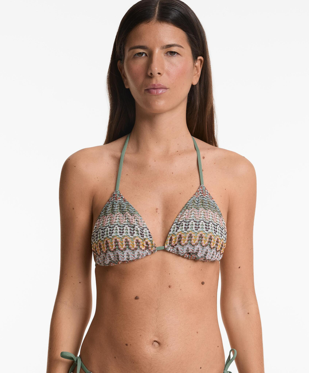 OYSHO Вязаный крючком треугольный топ бикини, аквамариновый