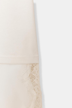 ZARA КОМБИНИРОВАННАЯ ФУТБОЛКА С КРУЖЕВОМ, ЭКРЮ