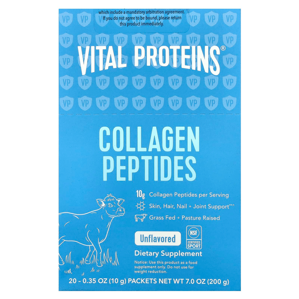 Vital Proteins, пептиды коллагена, без вкуса, 20 пакетиков, весом 10 г (0,35 унции) каждый