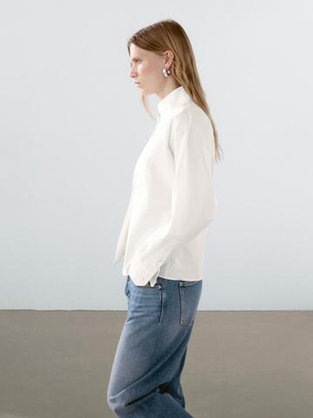 Massimo Dutti Рубашка из 100% хлопкового поплина, белый