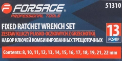 Набор ключей комбинированных трещоточных, 13пр. (8,10-19,21,22мм),в металлическом кейсе Forsage F-51310