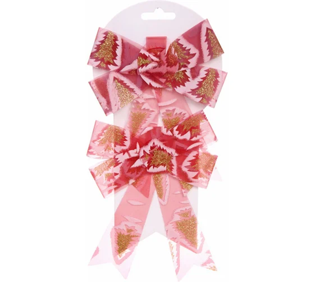 Бант на ёлку "Очарование" 14*18 см (набор 2 шт), Красный (Серпантин)