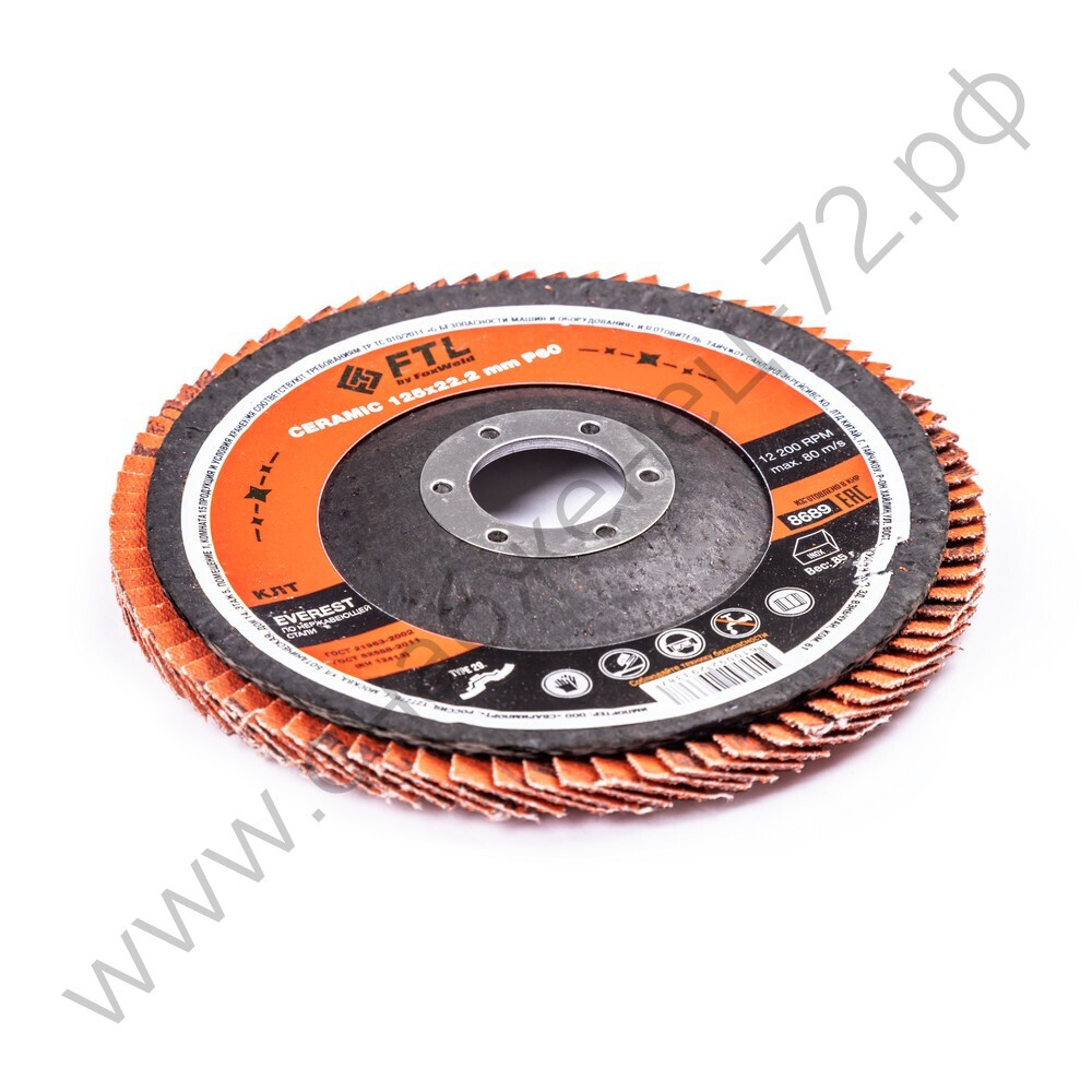 Круг лепестковый с керамическим абразивом для шлифования по нержавеющей стали FTL Everest 29 125 х 22,2 мм P60