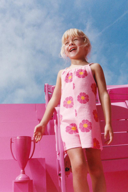 ZARA КОМБИНЕЗОН ИЗ МАХРОВОЙ ТКАНИ С ПРИНТОМ, РОЗОВЫЙ