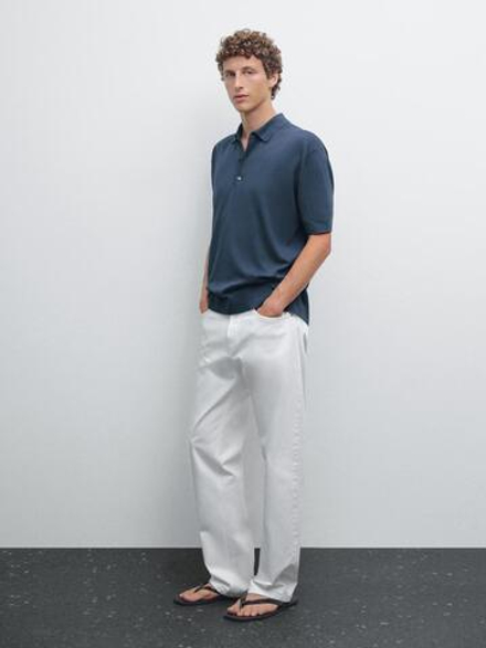 Massimo Dutti Трикотажное поло с короткими рукавами, синий
