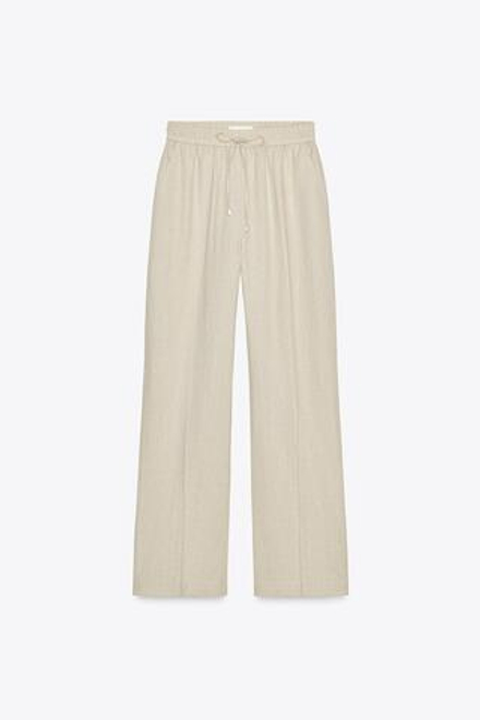 ZARA БРЮКИ ПРЯМОГО КРОЯ ИЗ СМЕСОВОГО ЛЬНА, СВЕТЛО-БЕЖЕВЫЙ