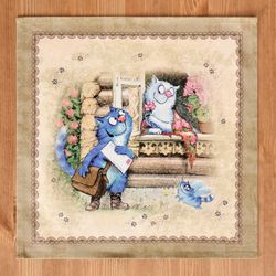 НАБОР САЛФЕТОК ИЗ 2-Х ШТ "СИНИЕ КОТЫ. ЛЮБОВЬ МОЯ",40Х40СМ, 100% ХЛОПОК,ТВИЛ, БЕЖ