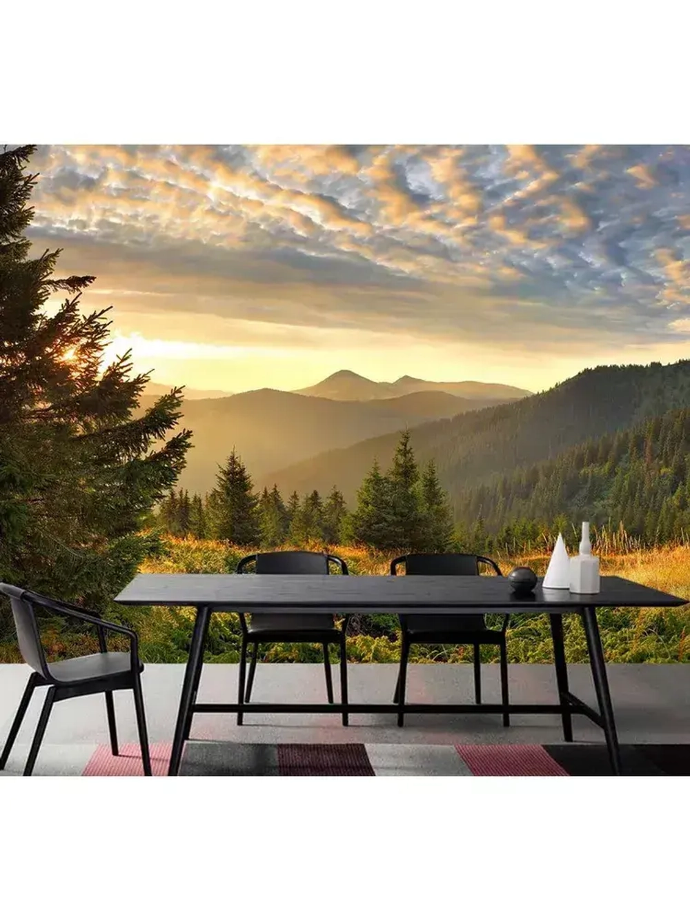 Фотообои пейзаж свидом на горы для спальни 300х270