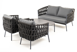 "Диего" лаунж-зона 4-местная плетеная из роупа (веревки), каркас алюминиевый темно-серый, роуп темно-серый