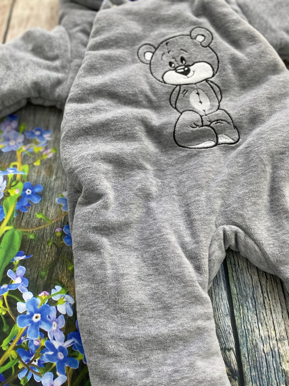 Комплект на выписку 6 предметов велюр "Мишка" (Цвет: Серо-розовый)