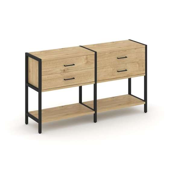 Shelf System Двухсекционный стеллаж двухярусный с ящиками SN.STM-222 Тиквуд Светлый/Металл Черный 15