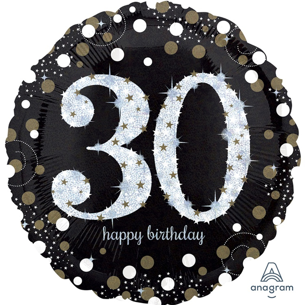 Шар Фольгированный Sparkling Birthday 30 (Черный)
