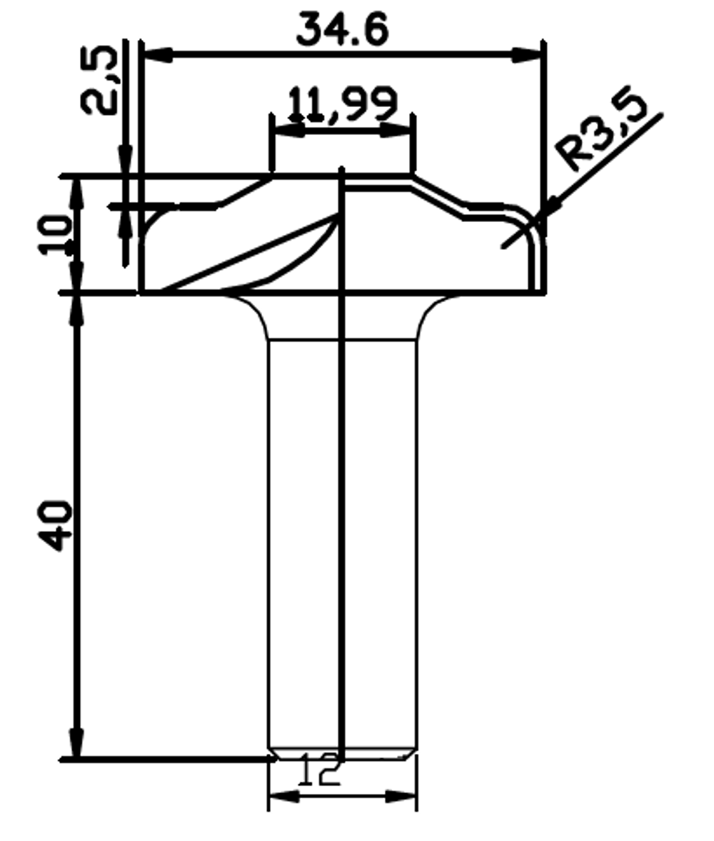 PCD профильная фреза D.34,6x12 10x40 Z2