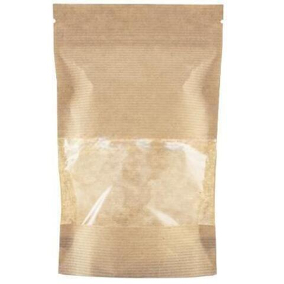 Пакет бумажный Doypack 140х225 (40+40) мм крафт с прозрачным окошком 70 мм (100/700 шт) 121-009