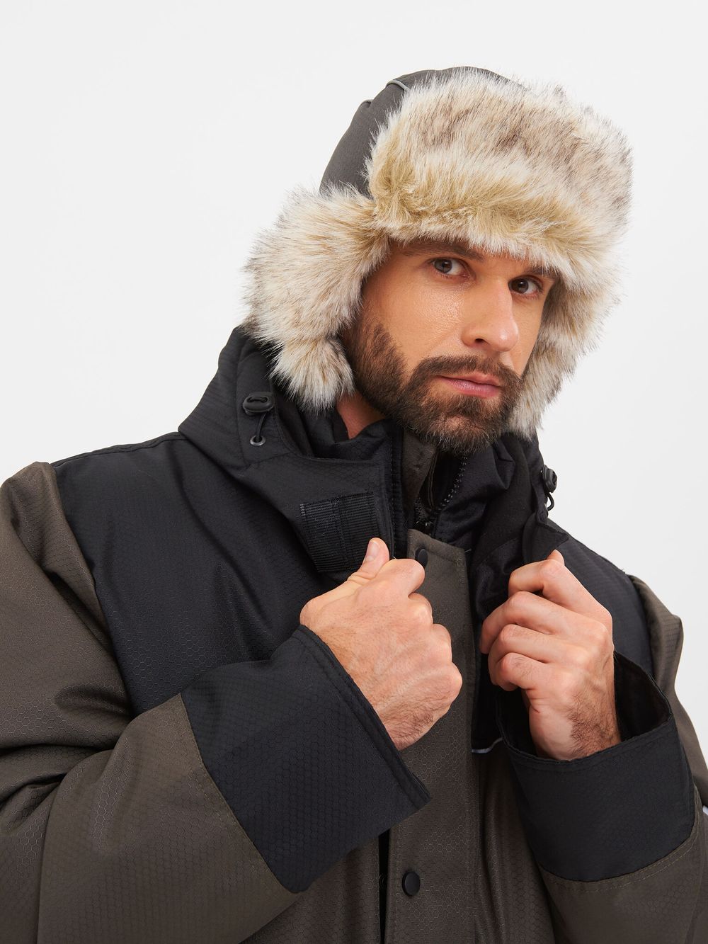 Шапка ушанка зимняя Полюс ткань Cell цвет Хаки