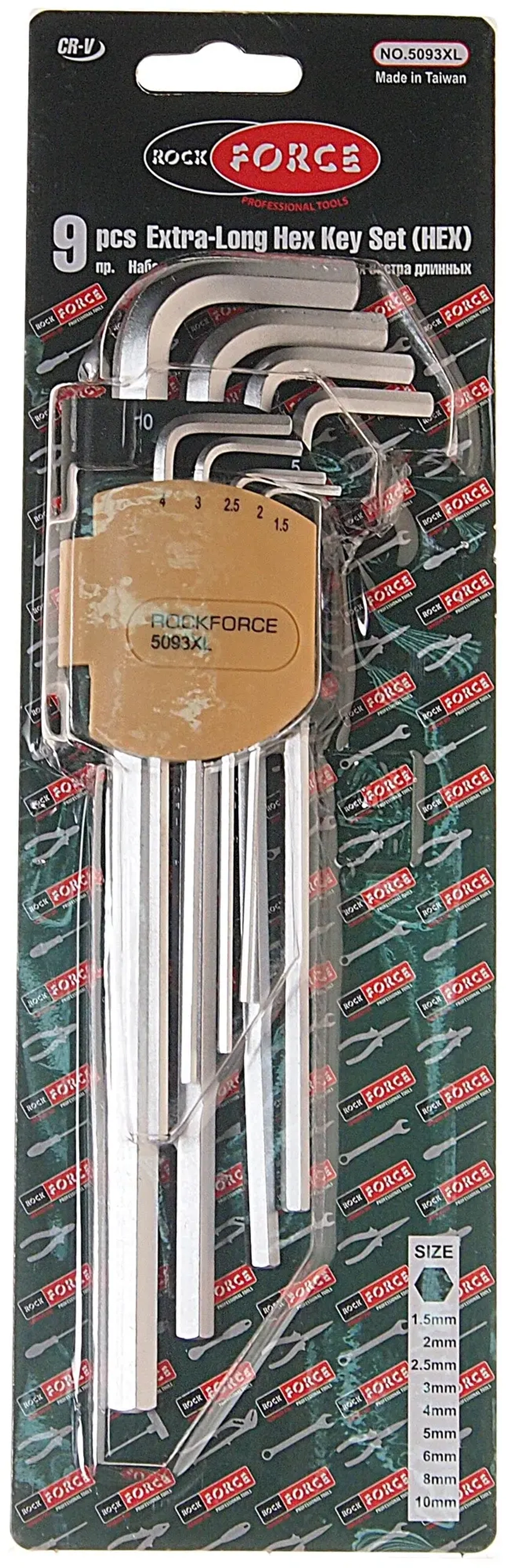 Набор ключей шестигранных RF-5093XL: экстра длинных 1.5-10мм 9пр. ROCKFORCE