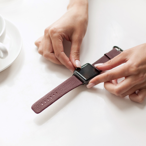 Ремешок для Apple Watch  44/45/46 mm из кожи теленка, бордового цвета