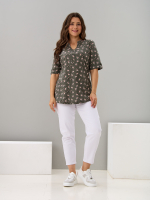 Блузка БЛ-122/хаки-цветыветочка