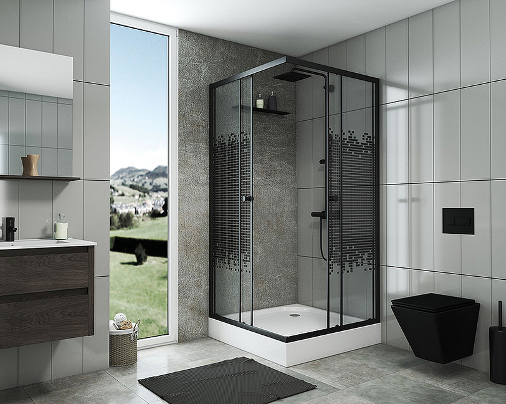 Душевой уголок Niagara Eco 90х90 NG-009-14Q Black профиль Черный стекло с рисунком