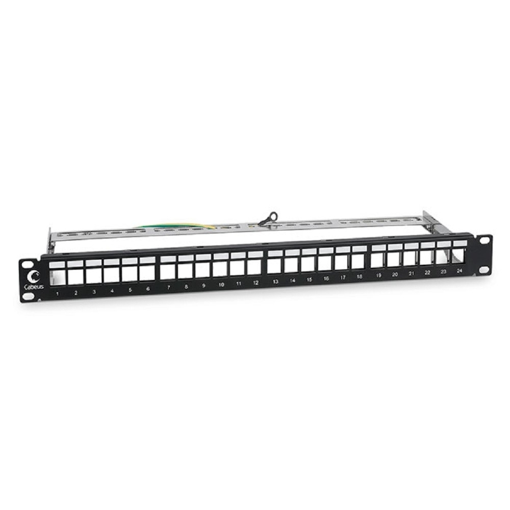 Cabeus PLB-24-SH Модульная патч-панель 19", 24 порта, 1U, для экранированных модулей, с задним кабельным организатором (без модулей)
