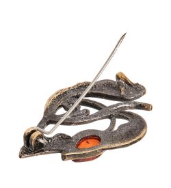 AM-2400 Брошь «Тюльпан» (латунь, янтарь)